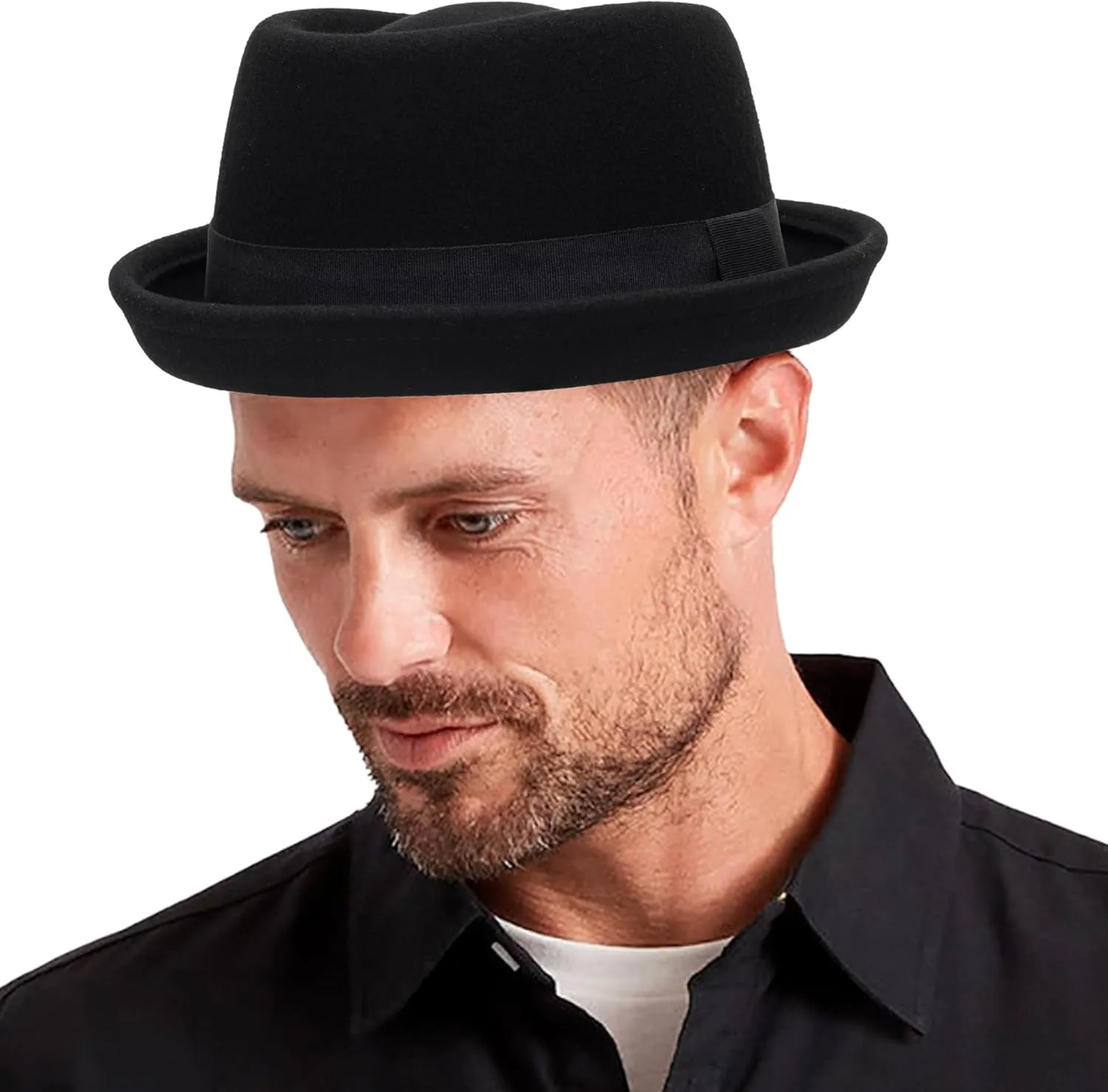 1920s Porkpie-Hat Boater-Fedora-for Men - Wool-Felt-Bowler-Derby-Hat for Women Man (Size:S/M)