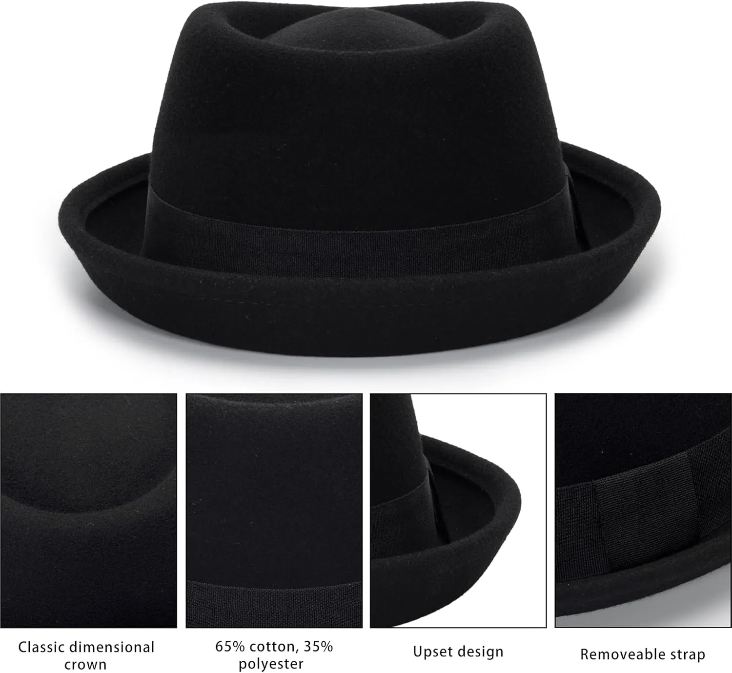 1920s Porkpie-Hat Boater-Fedora-for Men - Wool-Felt-Bowler-Derby-Hat for Women Man (Size:S/M)