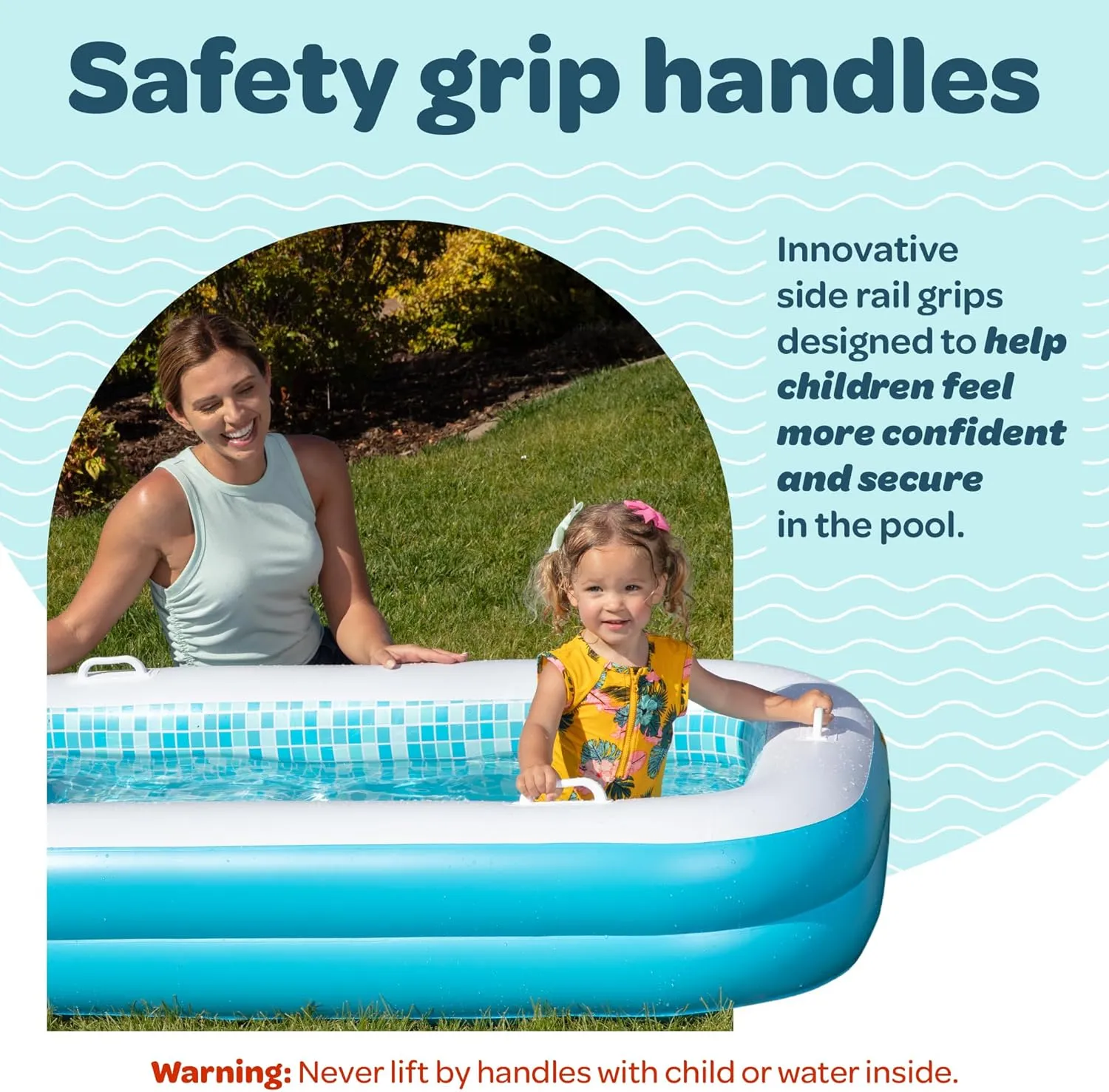2-in-1 Inflatable Kiddie Pool, 65"x39"x10" (5'5") Soft Cushioned Floor, Handles, Drain, Shallow Rectangular Blowup Swimming Pool for Kids Age 2  Toddler Ball Pit, Small Adult Backyard Tanning Pool