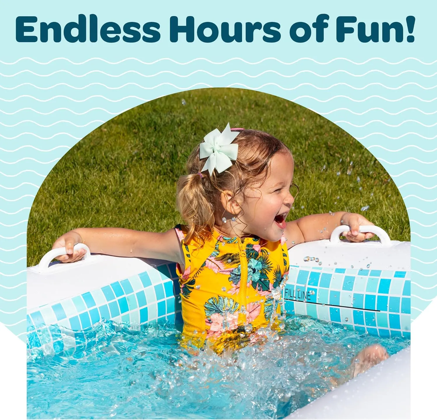 2-in-1 Inflatable Kiddie Pool, 65"x39"x10" (5'5") Soft Cushioned Floor, Handles, Drain, Shallow Rectangular Blowup Swimming Pool for Kids Age 2  Toddler Ball Pit, Small Adult Backyard Tanning Pool