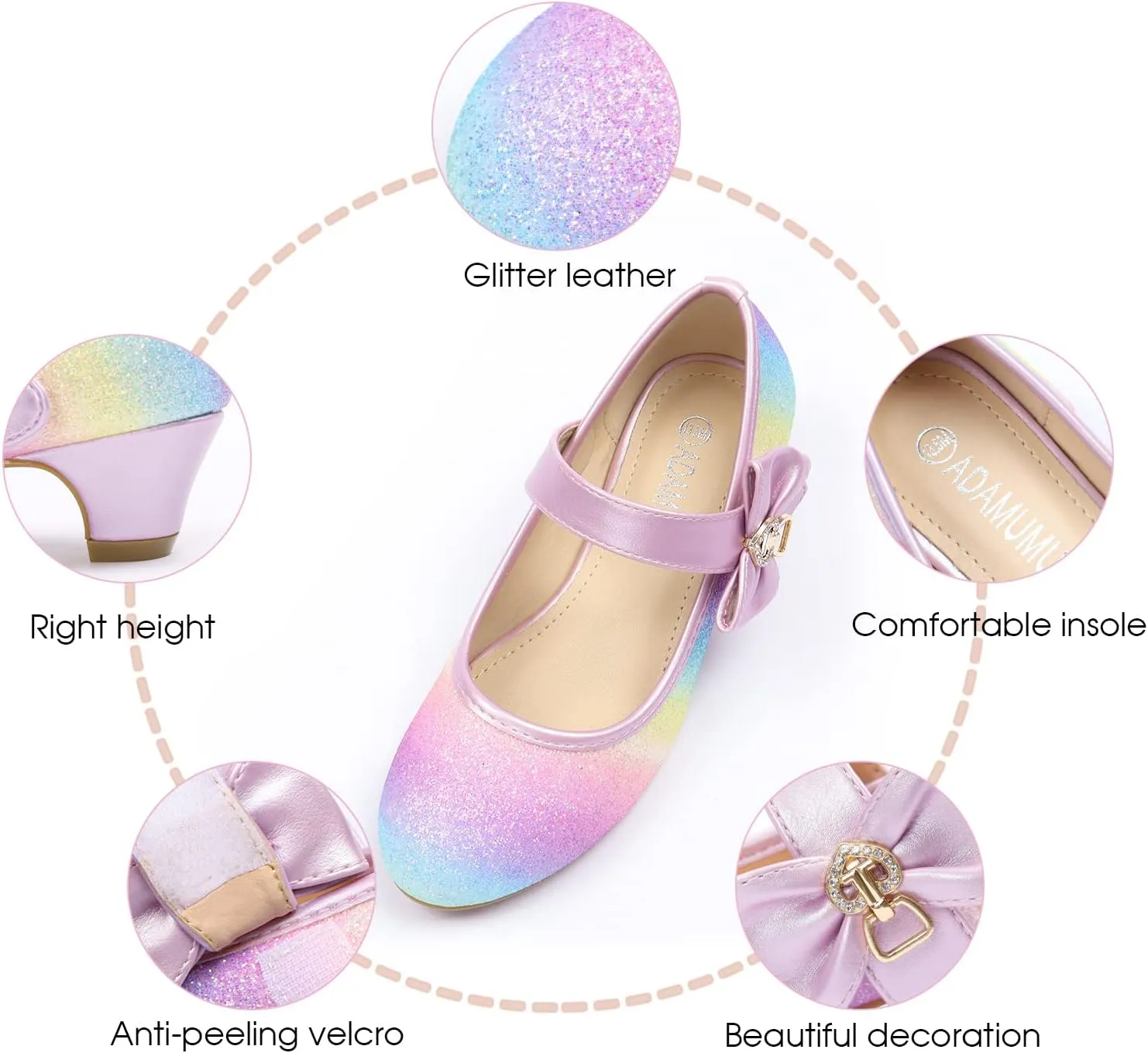 ADAMUMU Girls Low Heel Shoes PU Dress Shoes for Wedding(Little Big Kids)