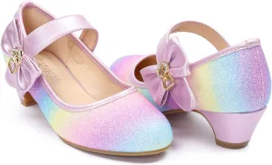 ADAMUMU Girls Low Heel Shoes PU Dress Shoes for Wedding(Little Big Kids)