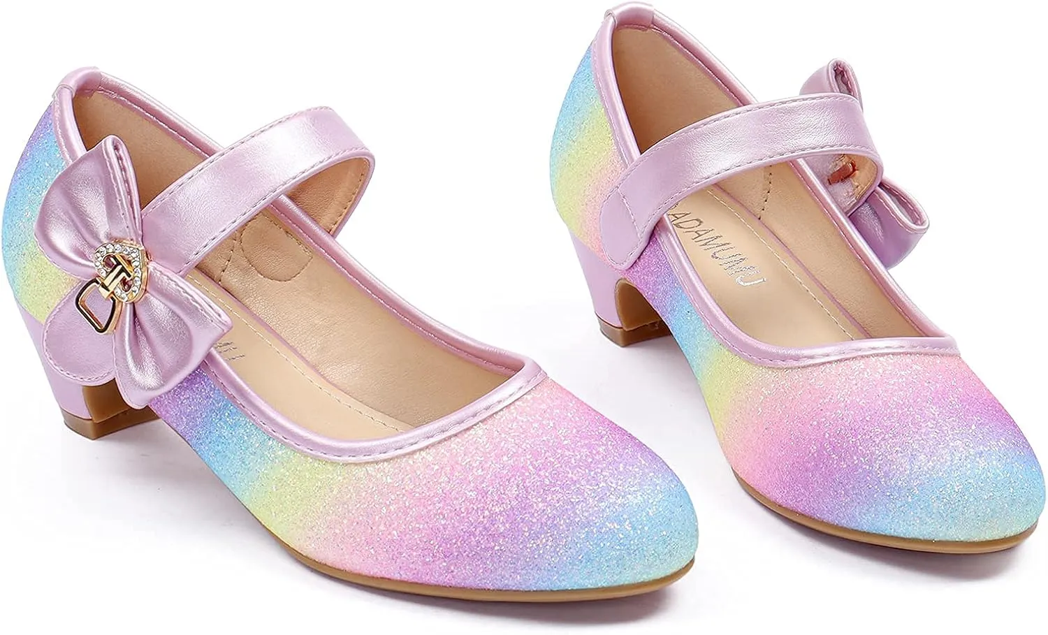 ADAMUMU Girls Low Heel Shoes PU Dress Shoes for Wedding(Little Big Kids)