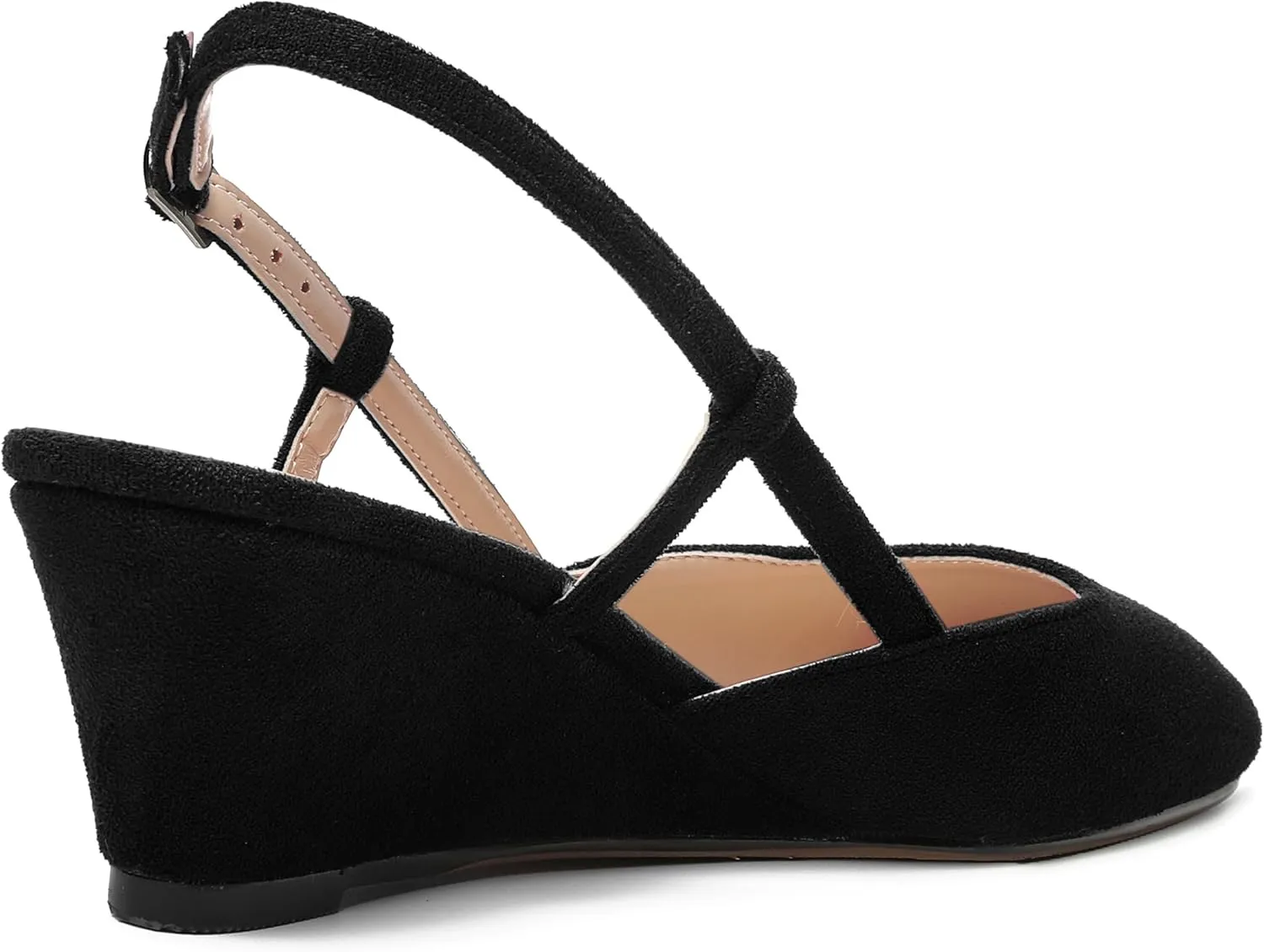 AMBELIGHT Womens Fashion Buckle Square Toe Solid Party Suede Adjustable Strap Wedge Low Heel Pumps Shoes 2 Inch