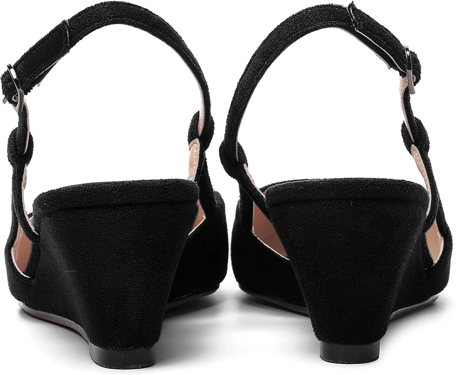 AMBELIGHT Womens Fashion Buckle Square Toe Solid Party Suede Adjustable Strap Wedge Low Heel Pumps Shoes 2 Inch