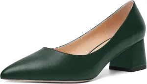 AMBELIGHT Womens Pointed Toe Casual Block Office Matte Slip On Chunky Low Heel Pumps Shoes 2 Inch