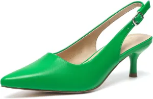 Amoji Women's 2 Inch Pointed Toe Low Kitten Heel Slingback Pump Party Wedding Dress Shoes FZ321