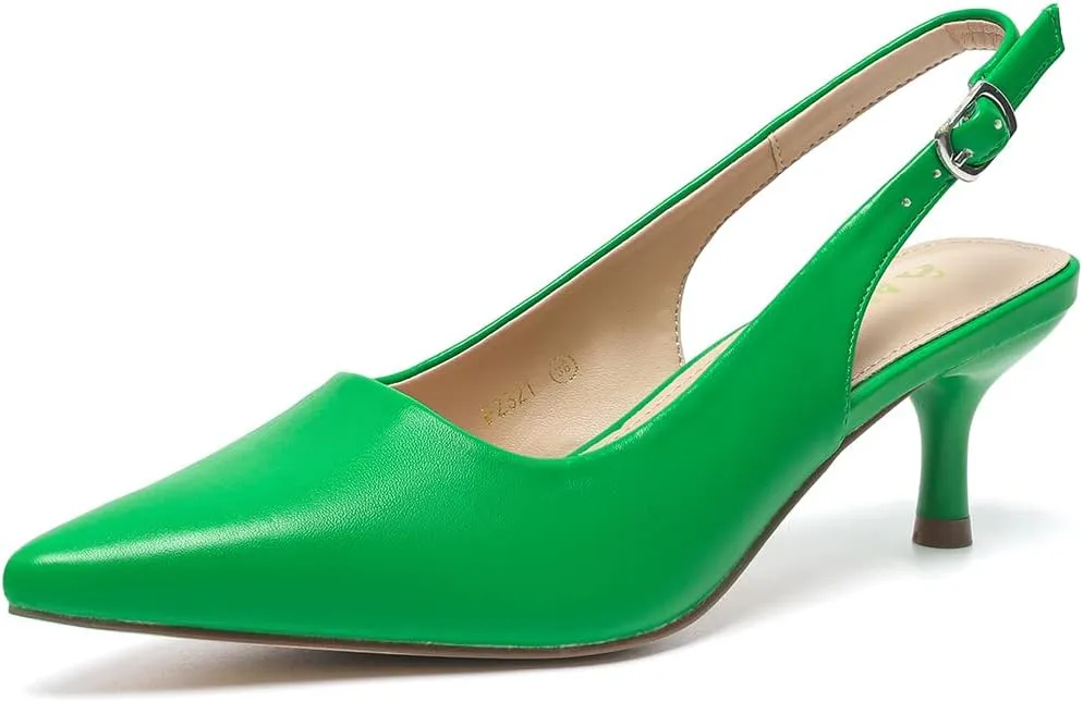 Amoji Women's 2 Inch Pointed Toe Low Kitten Heel Slingback Pump Party Wedding Dress Shoes FZ321
