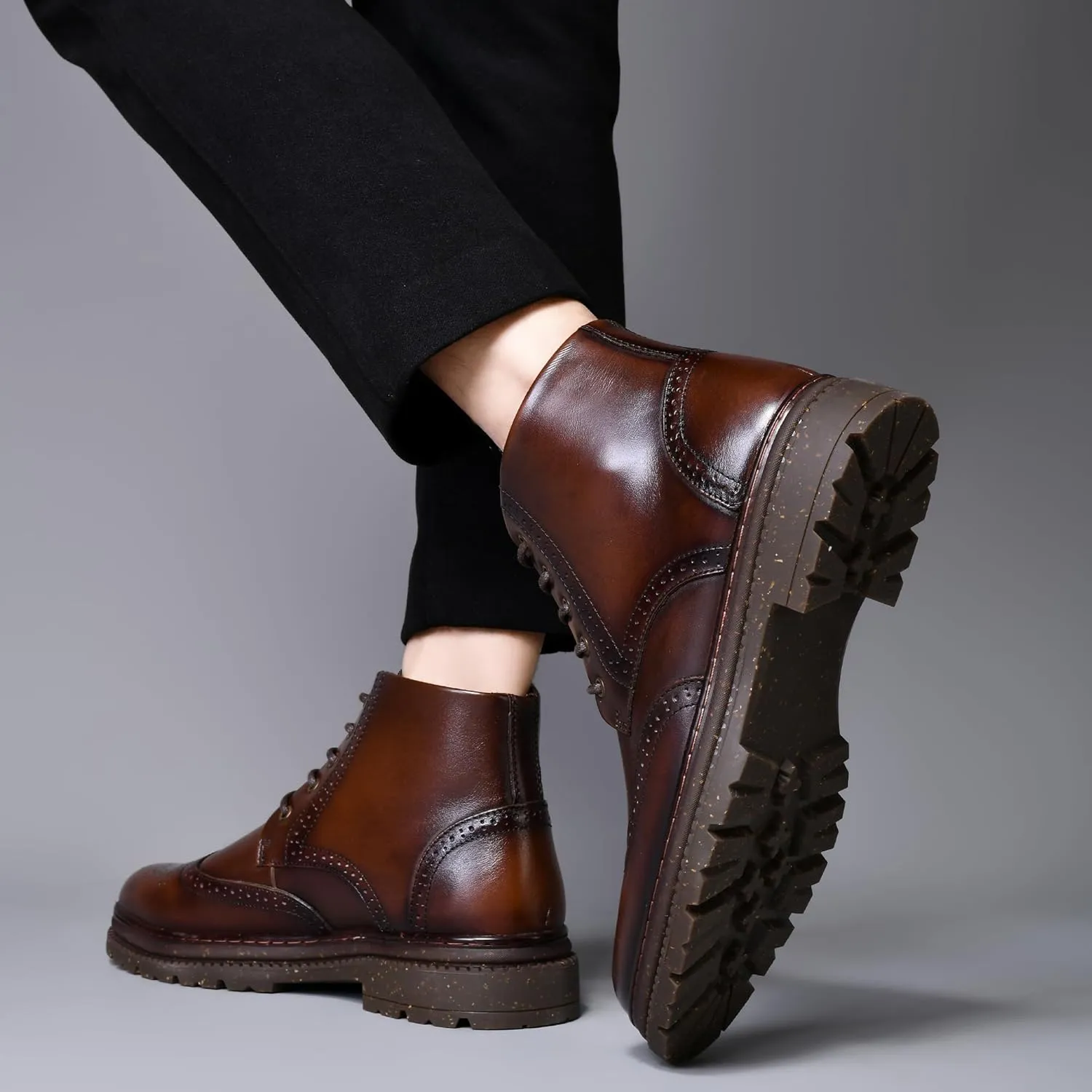 Arkbird Mens Oxford Dress Boots Fashion Casual Genuine Leather Brogue Chukka Ankle Boot for Men