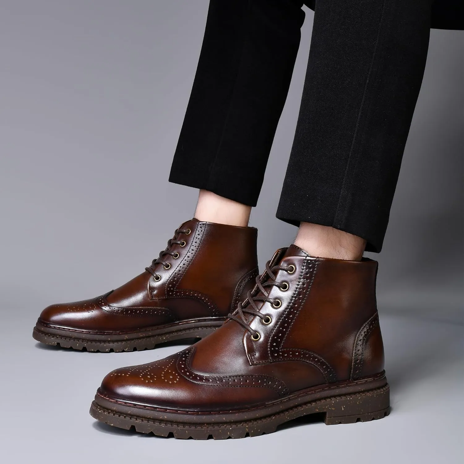 Arkbird Mens Oxford Dress Boots Fashion Casual Genuine Leather Brogue Chukka Ankle Boot for Men
