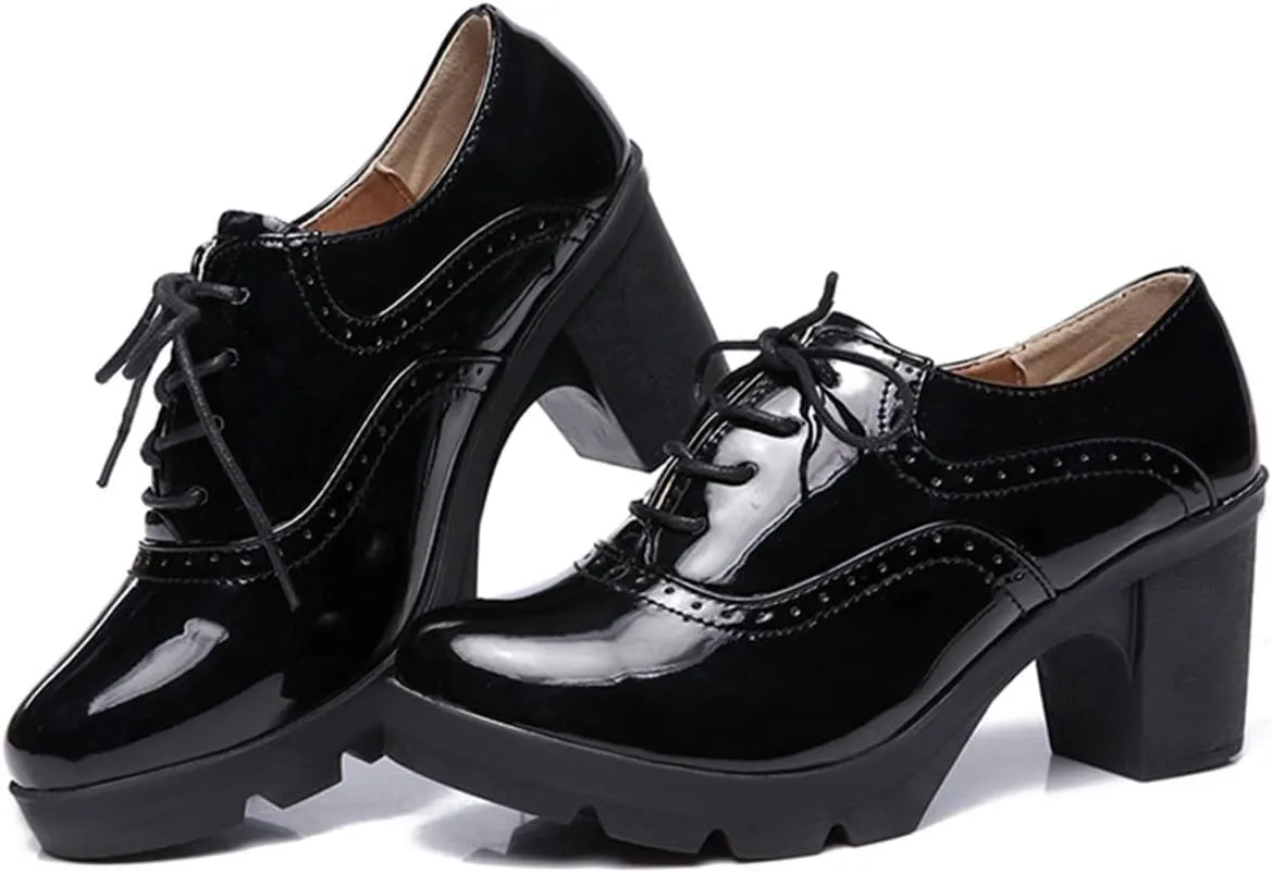 Betastella Women's Chunky Heel Platform Ankle Booties Lace Up Vintage Oxfords Shoes