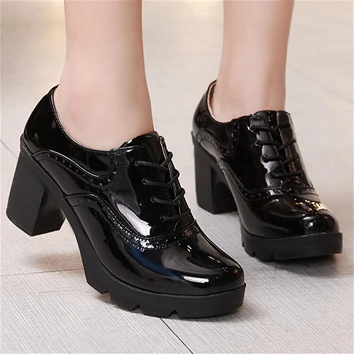 Betastella Women's Chunky Heel Platform Ankle Booties Lace Up Vintage Oxfords Shoes