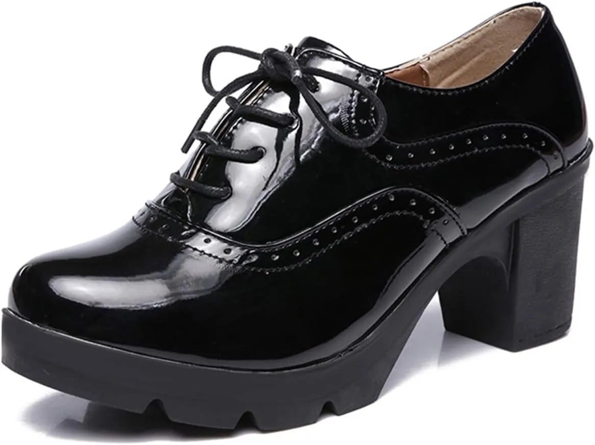 Betastella Women's Chunky Heel Platform Ankle Booties Lace Up Vintage Oxfords Shoes
