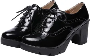 Betastella Women's Chunky Heel Platform Ankle Booties Lace Up Vintage Oxfords Shoes