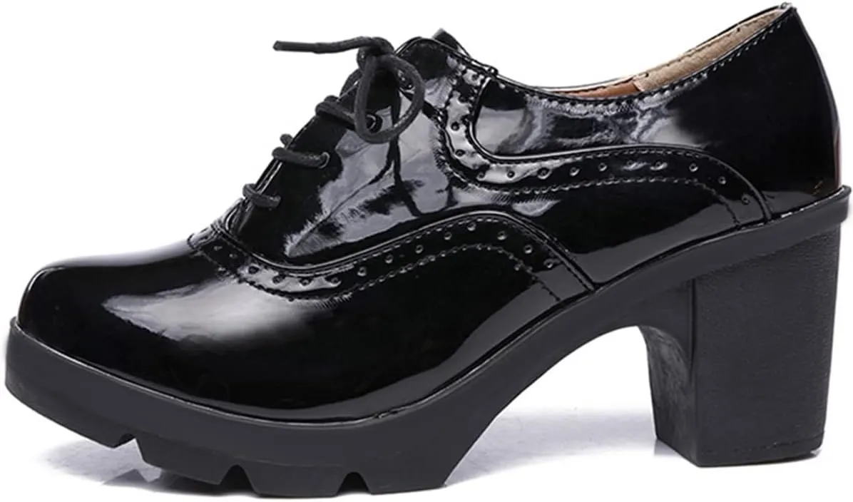 Betastella Women's Chunky Heel Platform Ankle Booties Lace Up Vintage Oxfords Shoes