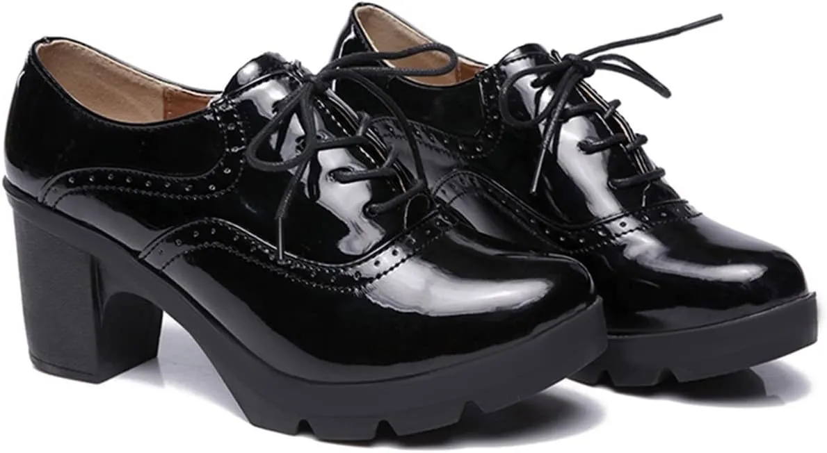 Betastella Women's Chunky Heel Platform Ankle Booties Lace Up Vintage Oxfords Shoes