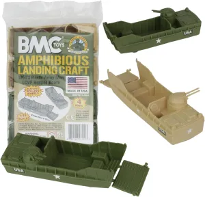 BMC Classic Marx Landing Craft - 4pc Tan vs. OD Green Plastic Army Men Vehicles