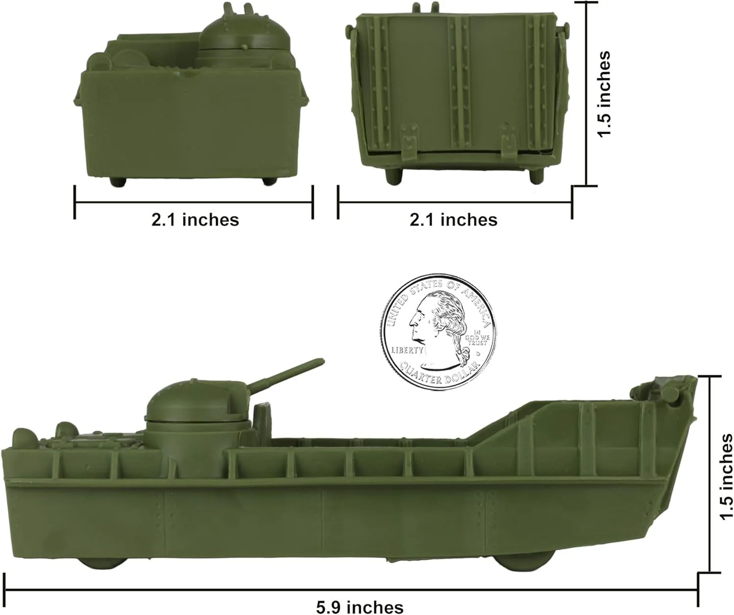 BMC Classic Marx Landing Craft - 4pc Tan vs. OD Green Plastic Army Men Vehicles