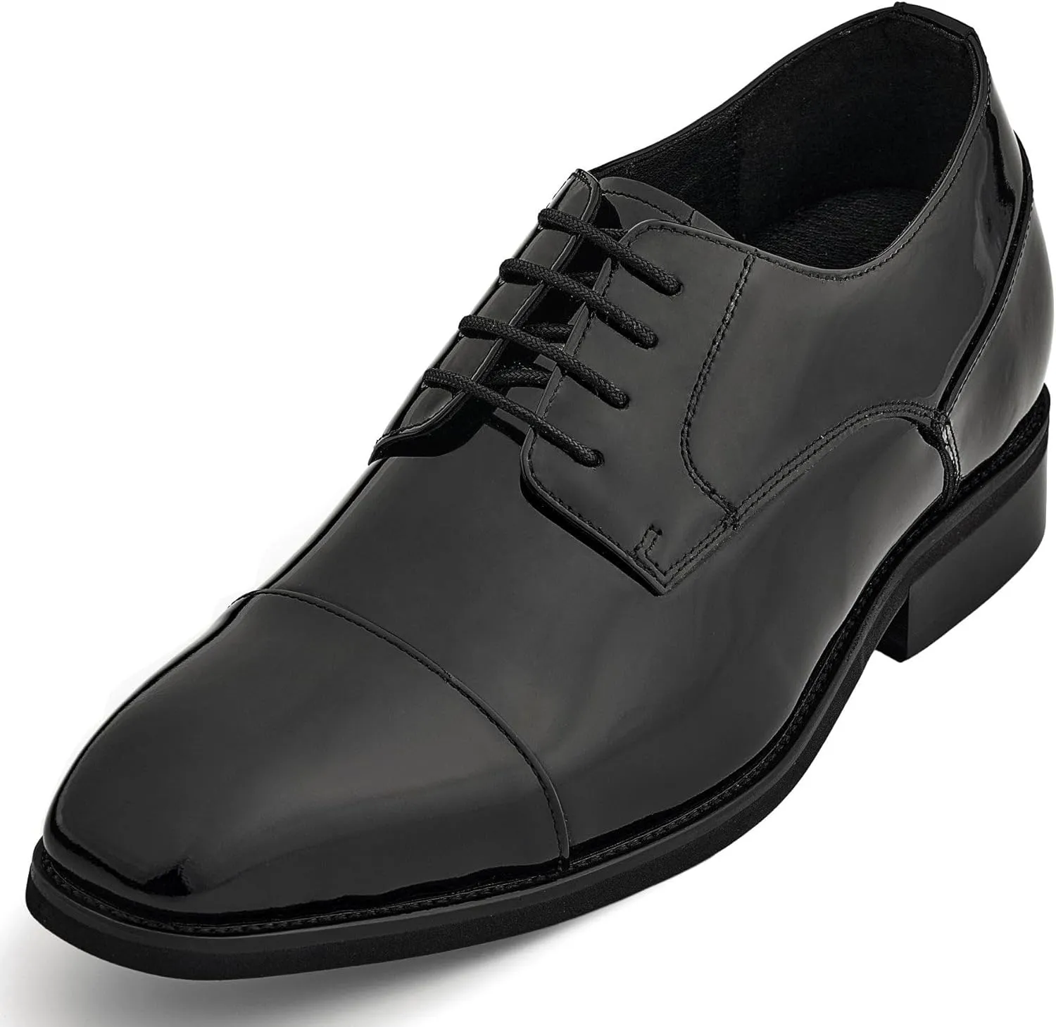 CALTO Men's Invisible Height Increasing Elevator Shoes - Black Patent Leather Lace-up Formal Dress Oxfords - 3 Inches Taller - Y3270- Size 8 D(M) US