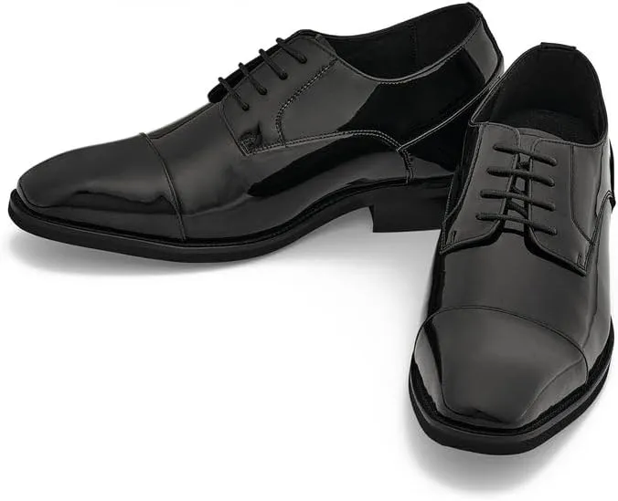 CALTO Men's Invisible Height Increasing Elevator Shoes - Black Patent Leather Lace-up Formal Dress Oxfords - 3 Inches Taller - Y3270- Size 8 D(M) US