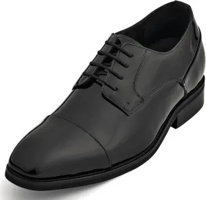 CALTO Men's Invisible Height Increasing Elevator Shoes - Black Patent Leather Lace-up Formal Dress Oxfords - 3 Inches Taller - Y3270- Size 8 D(M) US