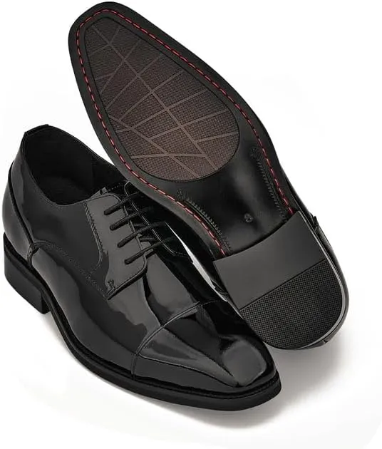 CALTO Men's Invisible Height Increasing Elevator Shoes - Black Patent Leather Lace-up Formal Dress Oxfords - 3 Inches Taller - Y3270- Size 8 D(M) US