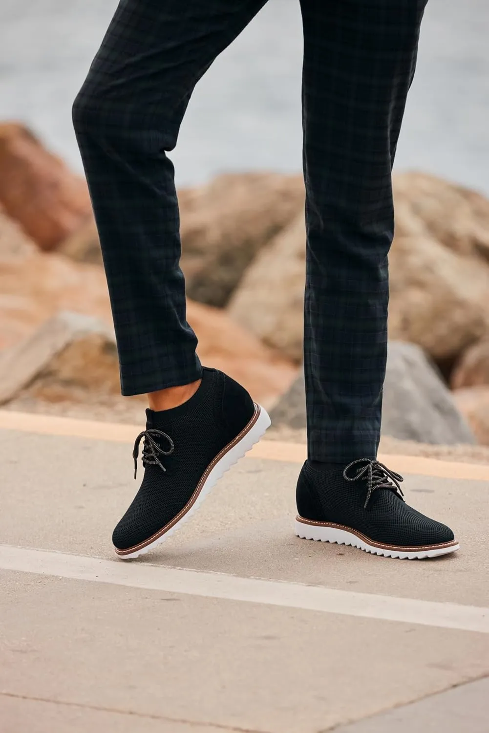 CALTO Men's Invisible Height Increasing Elevator Shoes - Noir Black Lightweight Lace-up Casual Derby - 3.2 Inches Taller - J1502 - Size 10.5 D(M) US