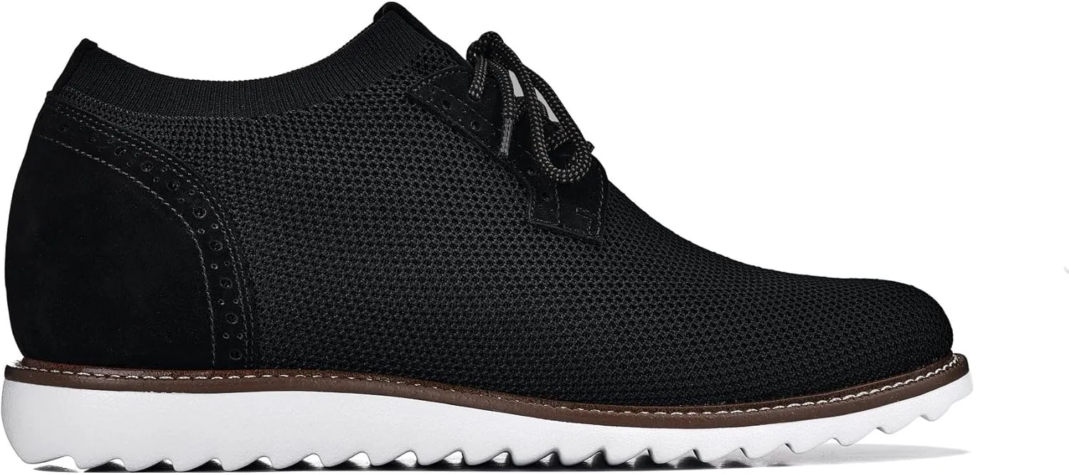 CALTO Men's Invisible Height Increasing Elevator Shoes - Noir Black Lightweight Lace-up Casual Derby - 3.2 Inches Taller - J1502 - Size 10.5 D(M) US