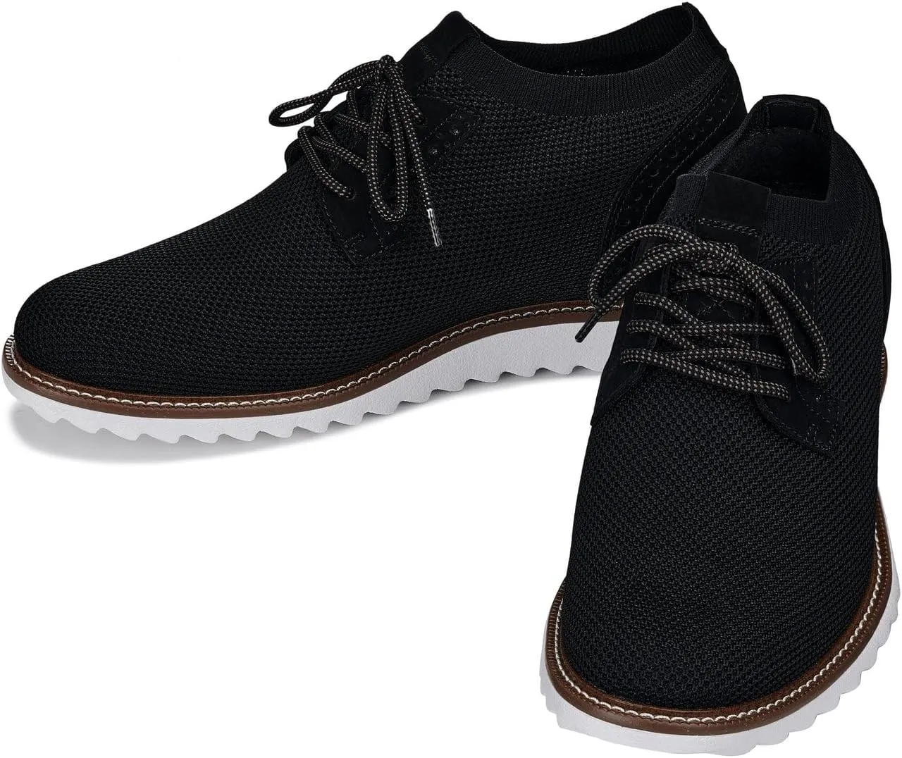 CALTO Men's Invisible Height Increasing Elevator Shoes - Noir Black Lightweight Lace-up Casual Derby - 3.2 Inches Taller - J1502 - Size 10.5 D(M) US
