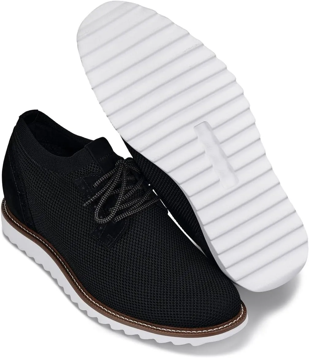 CALTO Men's Invisible Height Increasing Elevator Shoes - Noir Black Lightweight Lace-up Casual Derby - 3.2 Inches Taller - J1502 - Size 10.5 D(M) US