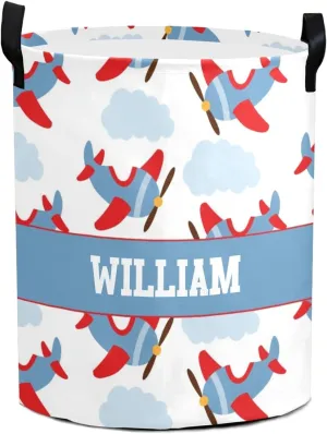 Catoon Airplanes Personalized Waterproof Foldable Laundry Basket Bag with Handle, Custom Collapsible Clothes Hamper Storage Bin for Toys Laundry Dorm Travel Bathroom