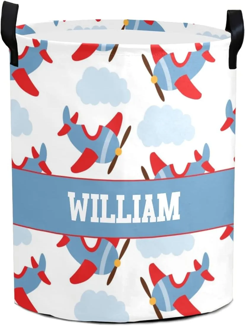 Catoon Airplanes Personalized Waterproof Foldable Laundry Basket Bag with Handle, Custom Collapsible Clothes Hamper Storage Bin for Toys Laundry Dorm Travel Bathroom