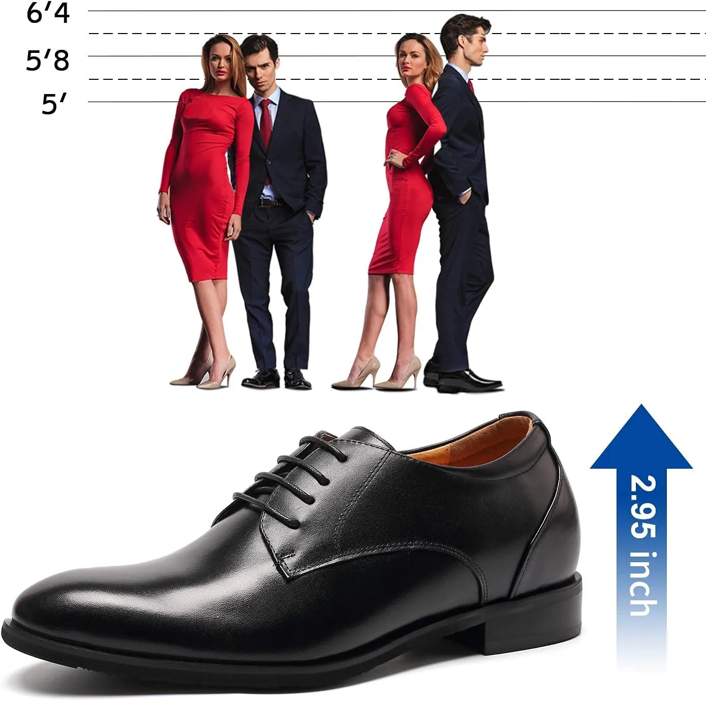 CHAMARIPA Elevator Shoes for Men Invisible Height Increasing Elevator Shoes Lace up Leather Formal Oxford Dress Tuxedo Lift Shoes Make You Taller