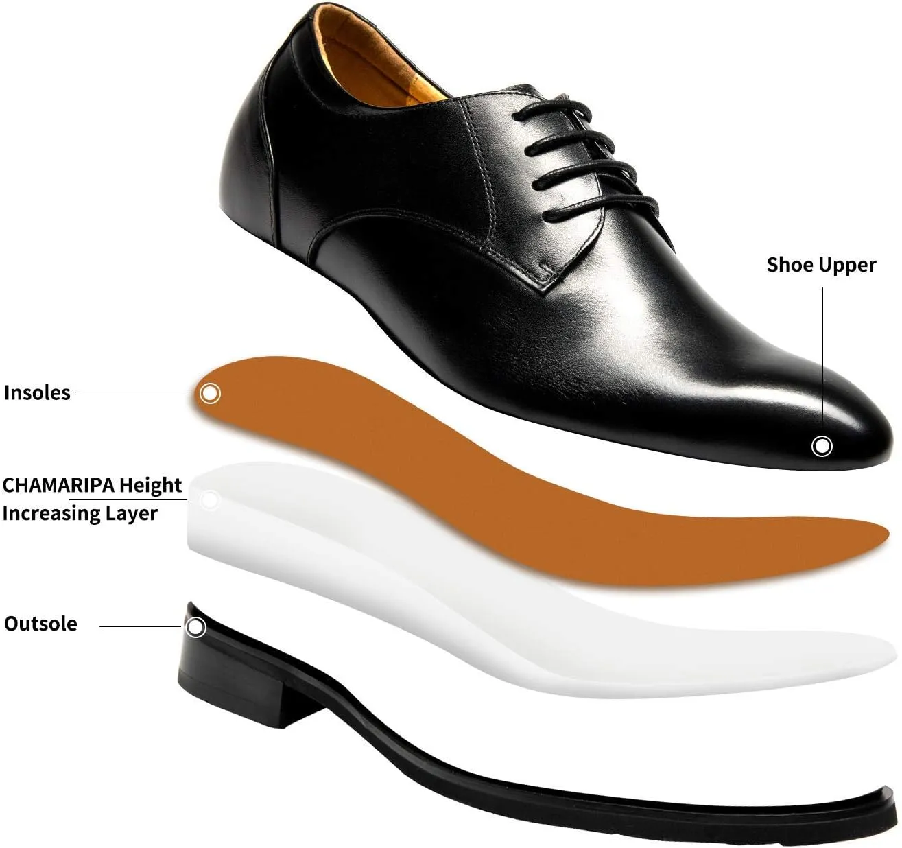CHAMARIPA Elevator Shoes for Men Invisible Height Increasing Elevator Shoes Lace up Leather Formal Oxford Dress Tuxedo Lift Shoes Make You Taller