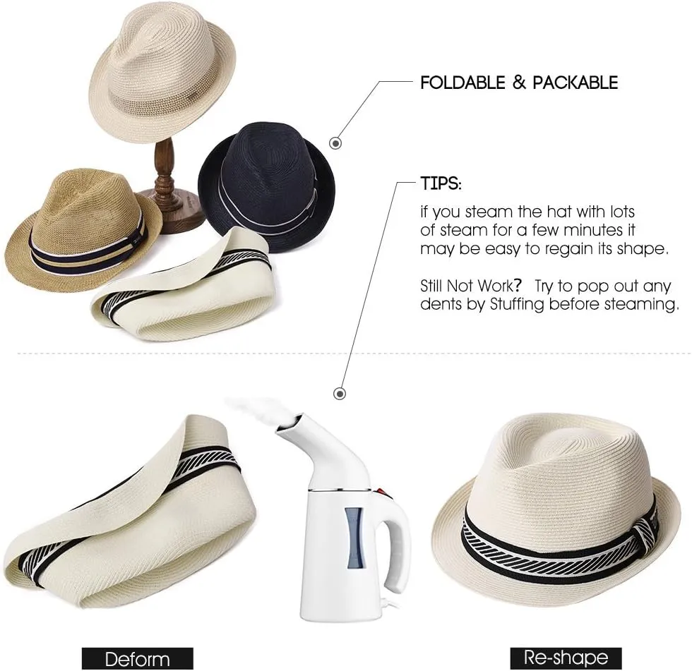 Comhats Oversize XL XXL Mens Summer Straw Fedoras Sun Hats Panama Derby Packable 57-64cm 22.4"-25.2" 7 1/8-8