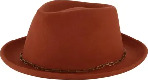 Concept One Christian Siriano New York, Wool Felt Wide Brim Fedora Fashion Hat with Paper Clip Chain Band