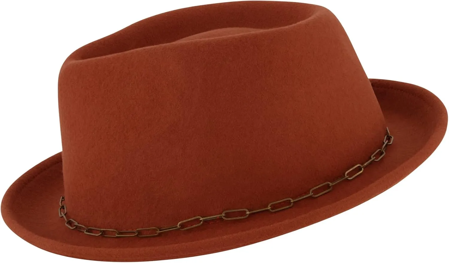 Concept One Christian Siriano New York, Wool Felt Wide Brim Fedora Fashion Hat with Paper Clip Chain Band