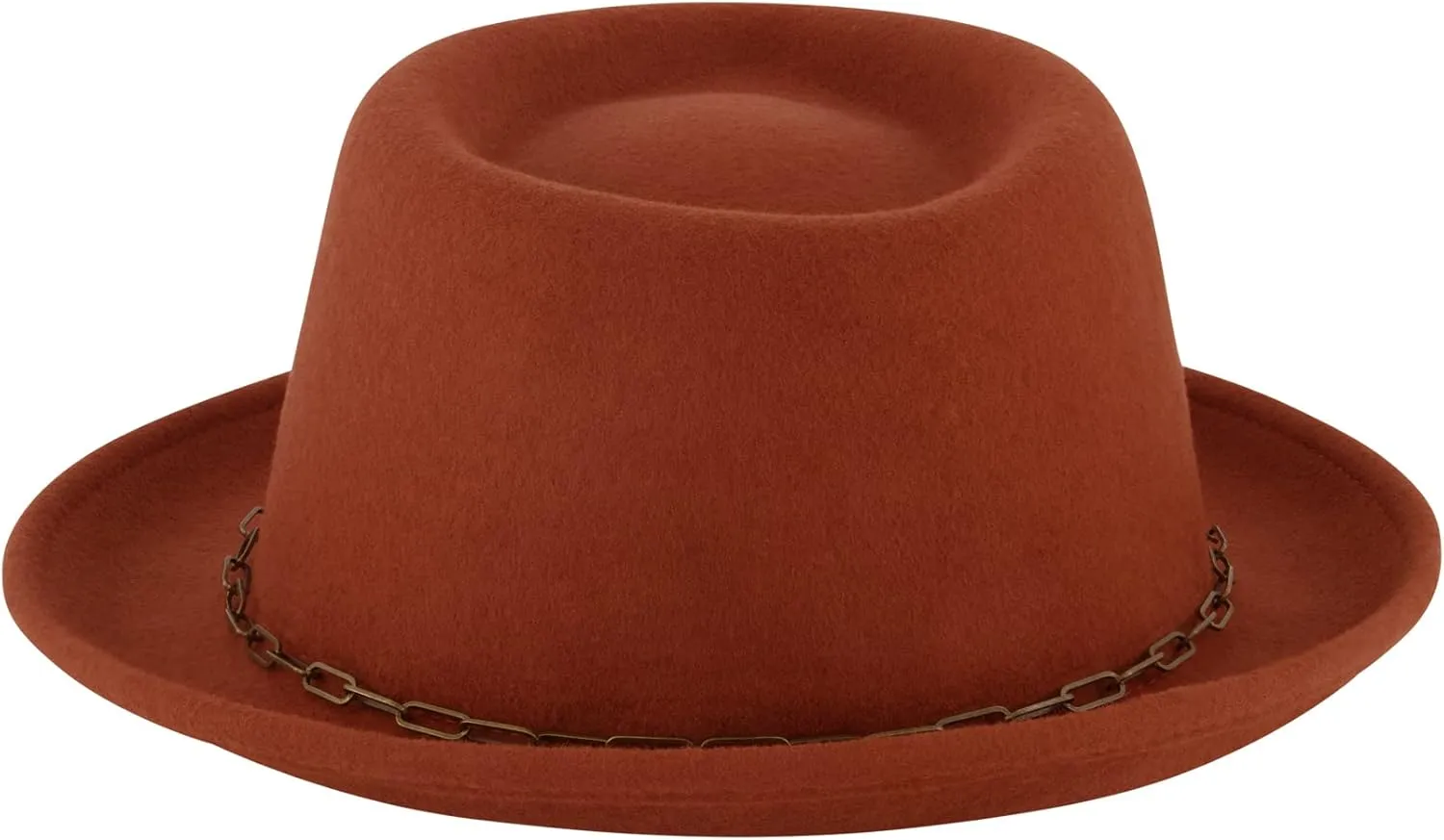 Concept One Christian Siriano New York, Wool Felt Wide Brim Fedora Fashion Hat with Paper Clip Chain Band