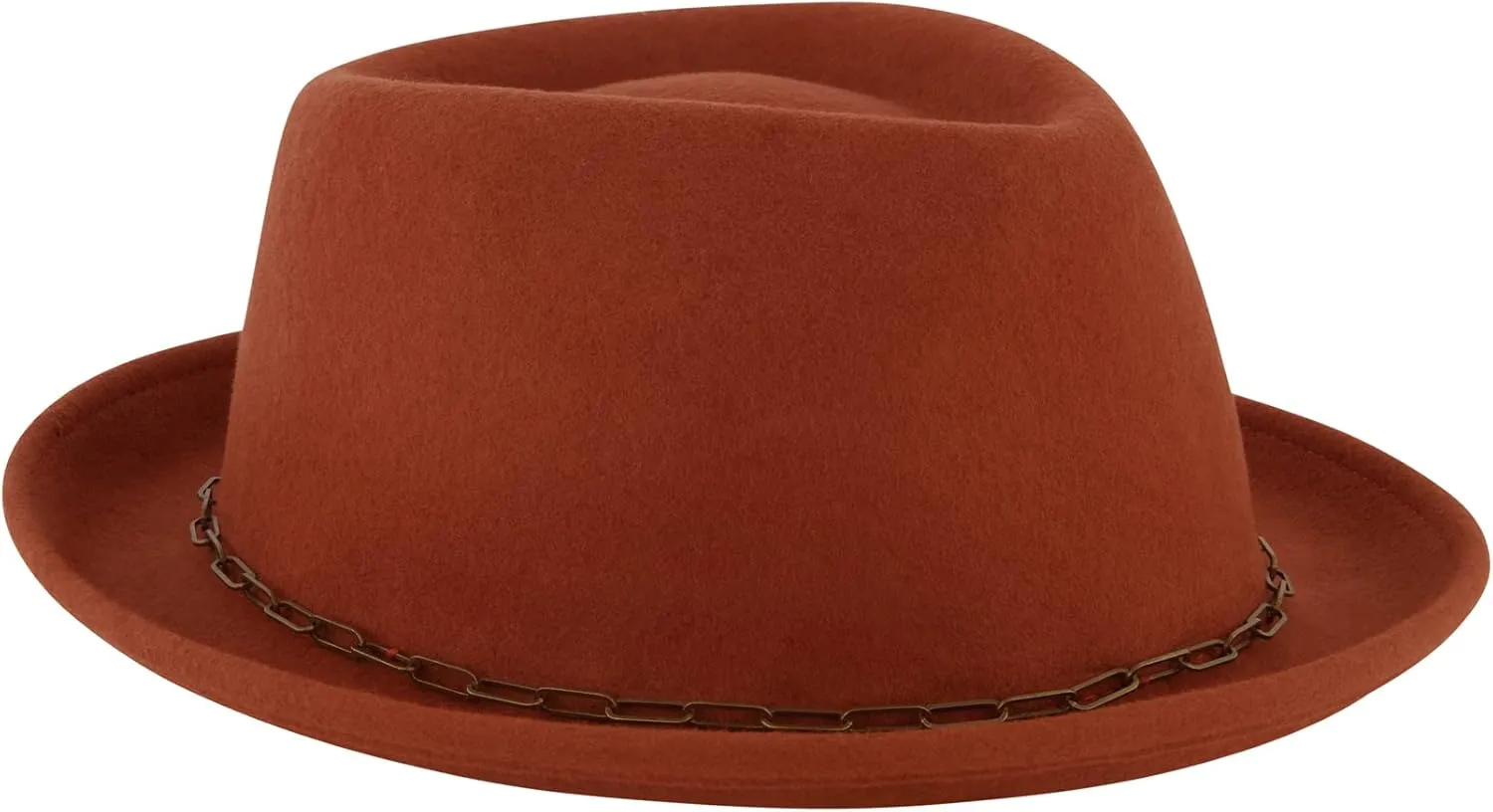 Concept One Christian Siriano New York, Wool Felt Wide Brim Fedora Fashion Hat with Paper Clip Chain Band