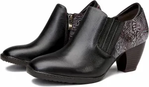 CrazycatZ Leather Pumps,Womens Colorful Vintage Block Heel Shoes Pumps