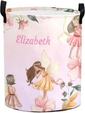 Cute Spring Woodland Fairy Garden Personalized Waterproof Foldable Laundry Basket Bag with Handle, Custom Collapsible Clothes Hamper Storage Bin for Toys Laundry Dorm Travel Bathroom