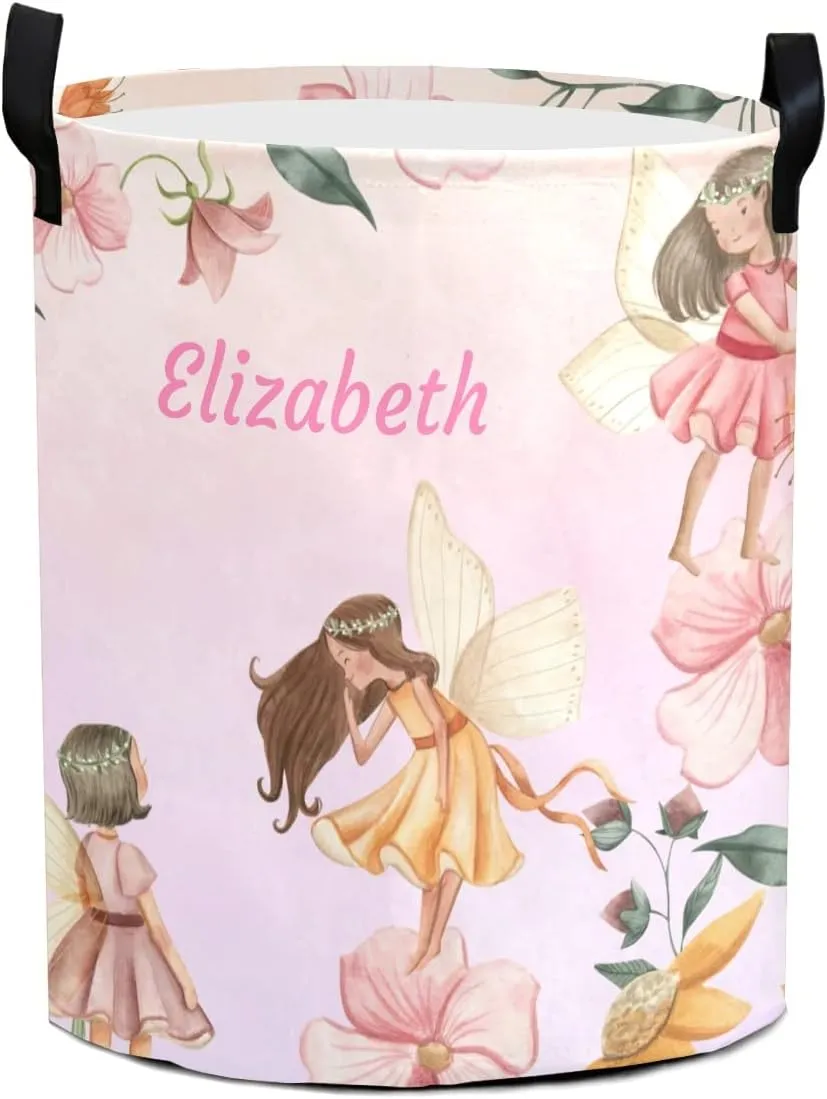 Cute Spring Woodland Fairy Garden Personalized Waterproof Foldable Laundry Basket Bag with Handle, Custom Collapsible Clothes Hamper Storage Bin for Toys Laundry Dorm Travel Bathroom