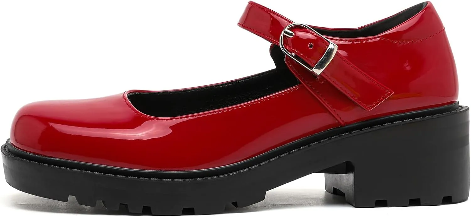 DADAWEN Women's Mary Jane Shoes Platform Oxford Shoes Leather Round Toe Chunky Heel Non-Slip Comfort Casual Dressy Girls School Work Shoes