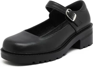 DADAWEN Women's Mary Jane Shoes Platform Oxford Shoes Leather Round Toe Chunky Heel Non-Slip Comfort Casual Dressy Girls School Work Shoes