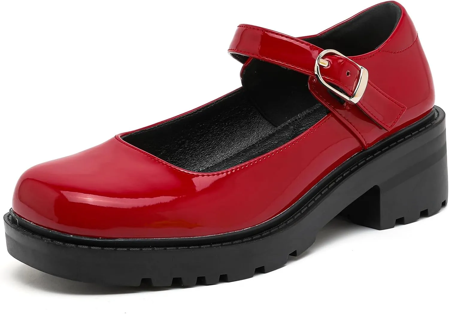DADAWEN Women's Mary Jane Shoes Platform Oxford Shoes Leather Round Toe Chunky Heel Non-Slip Comfort Casual Dressy Girls School Work Shoes