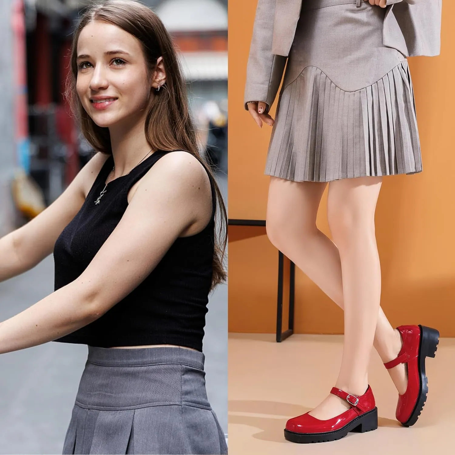 DADAWEN Women's Mary Jane Shoes Platform Oxford Shoes Leather Round Toe Chunky Heel Non-Slip Comfort Casual Dressy Girls School Work Shoes