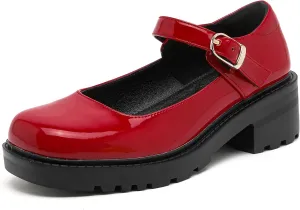 DADAWEN Women's Mary Jane Shoes Platform Oxford Shoes Leather Round Toe Chunky Heel Non-Slip Comfort Casual Dressy Girls School Work Shoes