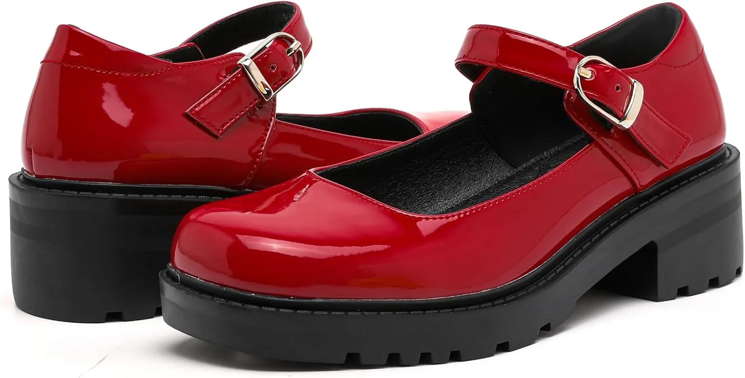 DADAWEN Women's Mary Jane Shoes Platform Oxford Shoes Leather Round Toe Chunky Heel Non-Slip Comfort Casual Dressy Girls School Work Shoes