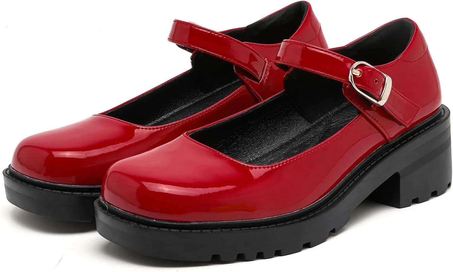 DADAWEN Women's Mary Jane Shoes Platform Oxford Shoes Leather Round Toe Chunky Heel Non-Slip Comfort Casual Dressy Girls School Work Shoes