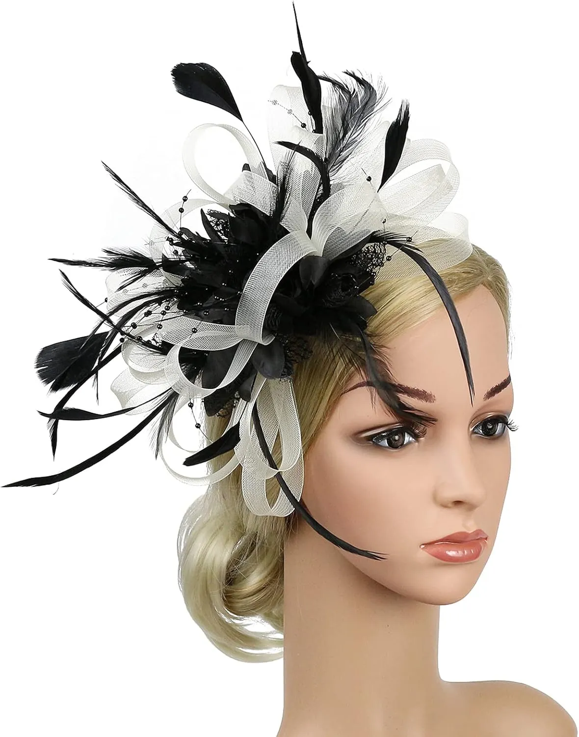 Fascinator Hats for Women Feather Flower Hair Clip Brooch Wedding Tea Party Hat Derby Race Headwear